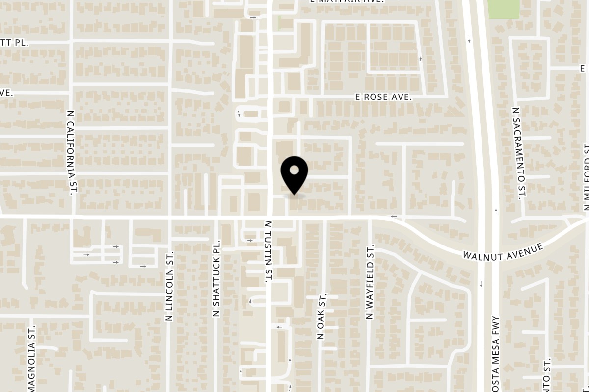Map showing the location of Las Salsas Taqueria Orange on 511 N Tustin St in Orange